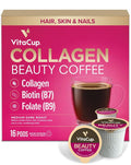 VitaCup Beauty Collagen Coffee Pods for Hair Skin &amp Nails with Biotin &amp Folate Medium Dark Roast Keto Friendly Single Serve Pod Compatible with Keurig K-Cup Brewers16 Ct