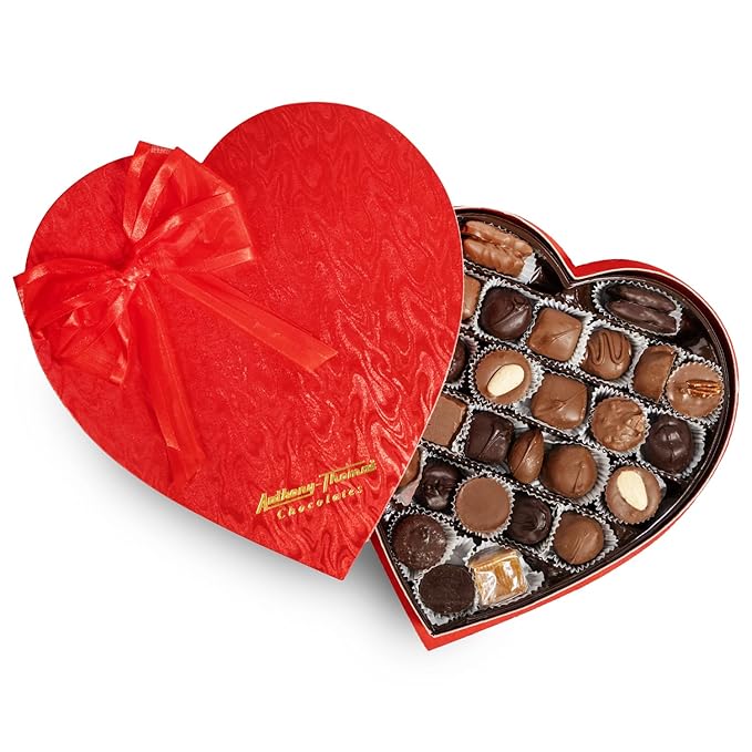 Anthony Thomas Heart Shaped Box Mother's Day Chocolates Milk and Dark Chocolate Soft Centers Nuts Toffee and Caramels Gift Box 32 Pieces (14 oz Milk and Dark)