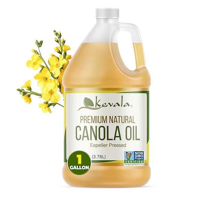 Kevala Canola Oil - Delicate Oil for Cooking and Baking with Mild Scent and Flavor Made with Carefully Selected non-GMO Seeds Great for Frying Crispy Snacks and Making Pasta Sauces 128 fl oz 1 gal