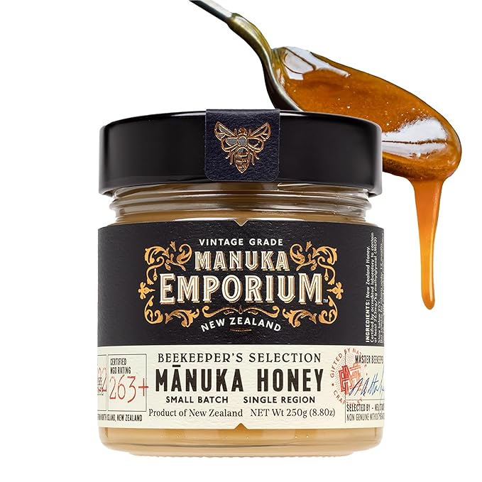 Manuka Emporium Raw Manuka Honey Bundle MGO 263+ | 8.8oz Jar &amp 24 x 0.18oz Single-Serve Packets | Certified Monofloral New Zealand Honey for Immune Support Wellness &amp Travel