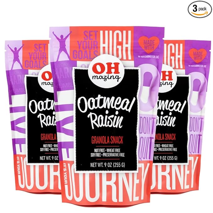 Oh-Mazing Granola Snack Gluten-Free Nut-free No Soy No Preservatives Small Batch 3 Count 9 oz Bags (Oatmeal Raisin)