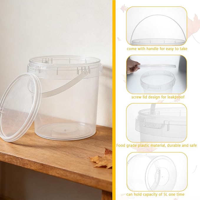 HFYZZ 10 Pack Maple Syrup Collection Buckets 5 L Clear Plastic Maple Syrup Tapping Container with Lids for Experts or Beginners Maple Birch Syrup Collection Supplies