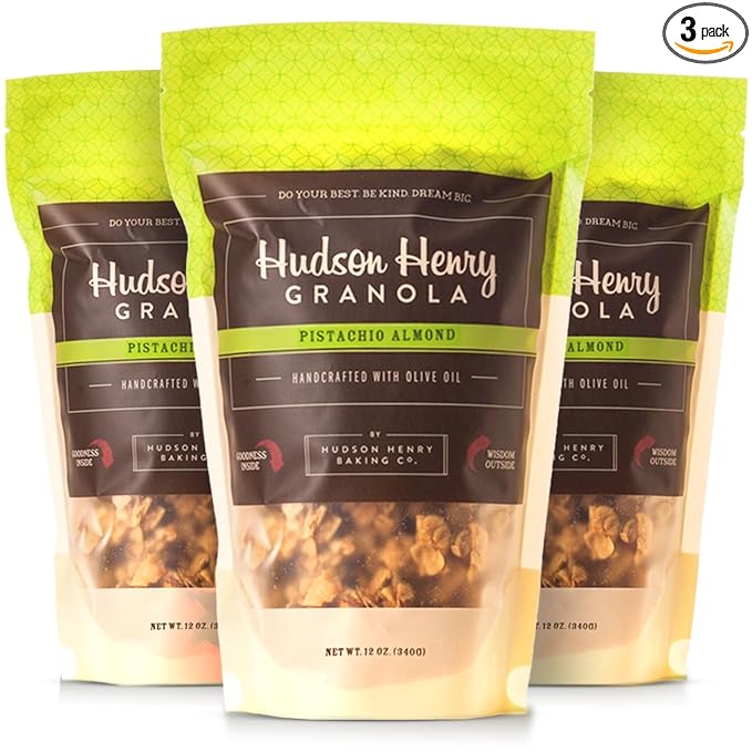 Hudson Henry Pistachio Almond Granola for Yogurt Snacking &amp Cereal | Gluten Free with Nuts and Seeds | Cashew Granola Non-GMO Small Batch Baked | 3 x 12 oz Bags