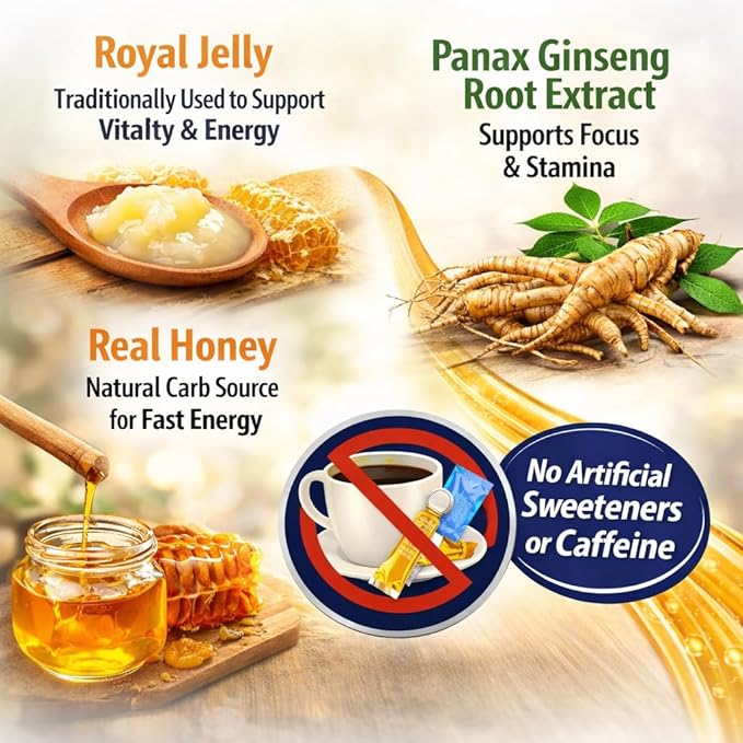 EZ BeeHall Honey Packets – 24 Single-Serve Royal Jelly &amp Herbal Honey Boost | Natural Energy &amp Daily Vitality Travel-Friendly Sweetener for Tea Coffee &amp Snacks