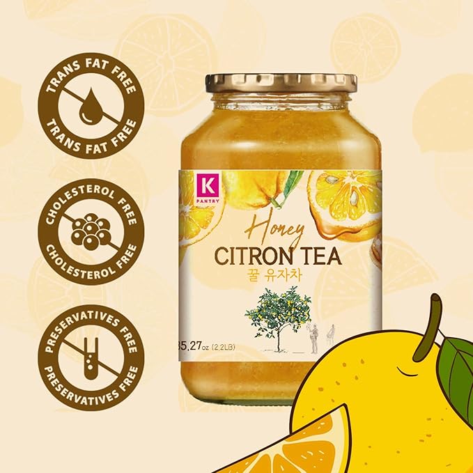 KPANTRY Korean Yuja Tea (Honey Citron) - Pure Yuzu Marmalade Concentrate with Real Citrus Slices &amp Honey Caffeine-Free – Hot/Iced Tea Spread &amp Smoothie Mix – 35.27 oz (1kg)