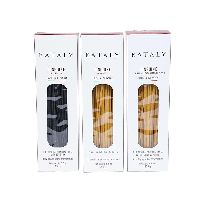 Eataly Flavored Pasta Bundle Pack Linguine1- with Squid Ink 1- with Truffle 1- with Lemon &amp Pepper Pasta Noodles -8.8 oz. Box Each