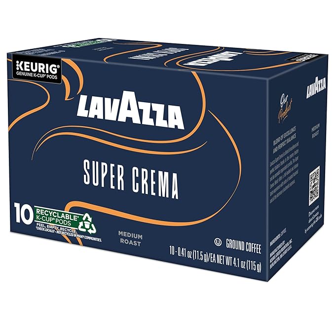 Lavazza Super Crema Single Serve Keurig K-Cup Pods Medium Espresso Roast Coffee 60 Count (6 Packs of 10)
