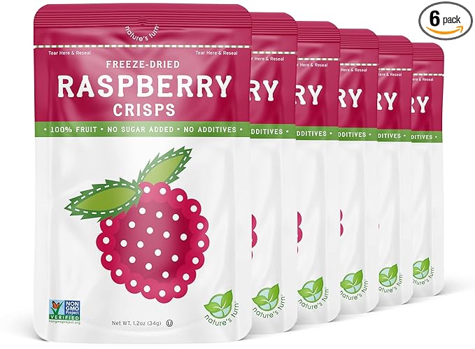 Nature’s Turn Freeze-Dried Raspberry Crisps – Healthy Gluten-Free Crispy &amp Delicious Plant-Based Snack Ideal for Cereal Smoothies School Lunches &amp On-the-Go Bags of 6 (1.2 oz Each)