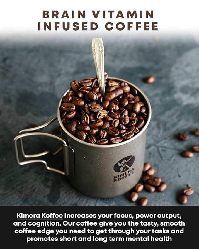 Kimera Koffee - Organic Honey Processed Light Roast Ground Coffee | Amber Blend | Infused with Brain Vitamins |Taurine Alpha GPC DMAE and L-theanine | Enhance Cognitive Stamina | Optimize Focus &am
