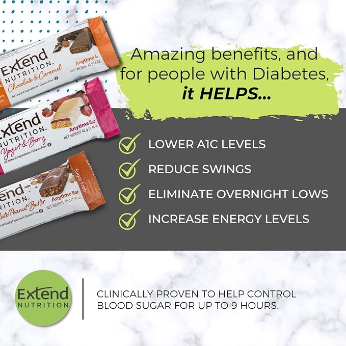 Extend Nutrition - Diabetic Food Nutrition Bars to Help Control Hunger and Manage Blood Sugar Low Carb Low Glycemic Keto Friendly Weight Management Diabetic Snacks Yogurt &amp Lemon (15 Count)
