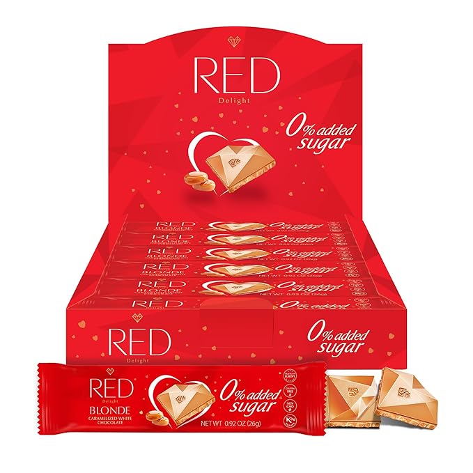 RED Delight®™ Blonde Caramelized White Chocolate 12 Count Box of Grab N Go Travel Size Bars (0.92 Ounces Each) (9 Boxes - Total of 108 Bars)