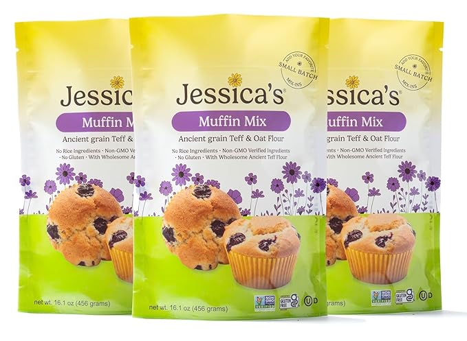 Jessica’s Natural Foods - Gluten-Free Muffin Mix Made with the Ancient-Grain Teff and Wholesome Oat Flour Non-GMO and Gluten Free. 3 Per Pack