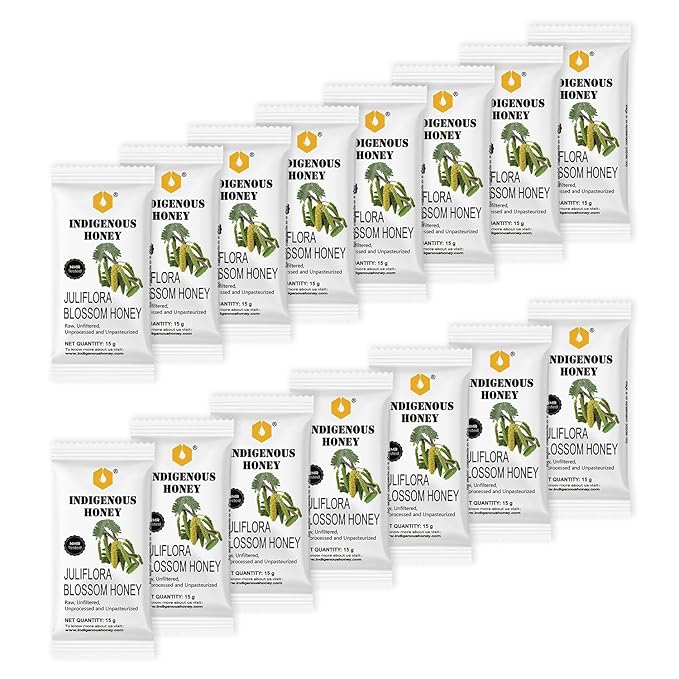 INDIGENOUS HONEY NMR Tested Juliflora Honey Raw Organic Natural Pure Unprocessed Added Sugar Free Unpasteurized Unheated 15 Gift Sachets 15g Each Total 225g