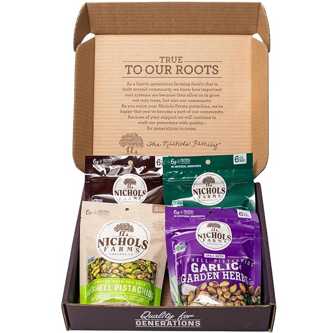 Nichols Farms California-Grown Pistachios Non-GMO Snack Packs Multi Flavor Party Snack Bundle Gift Set