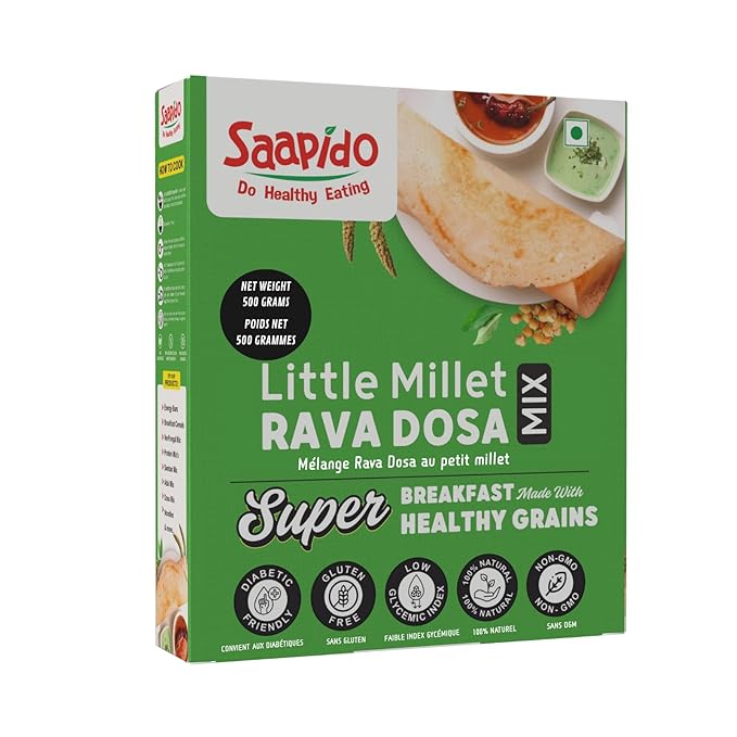 SAAPIDO Little Millet Dosa Mix (Dosa Batter) Natural and Healthy Food Instant Millets Breakfast Mix- Rich in Protein &amp High Fiber (1.1 lbs)