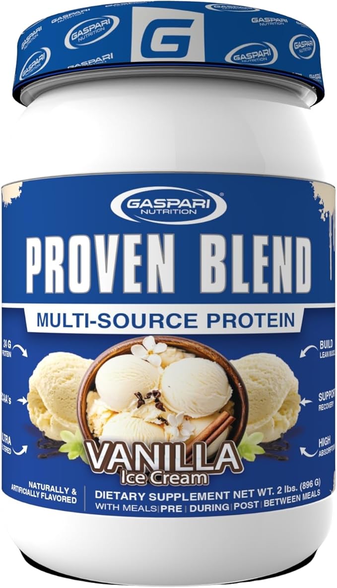 Gaspari Nutrition Proven Blend Multi Source Protein Powder Beef Protein Isolate Whey Concentrate and Whey Isolate Builds Lean Muscle 24g of Protein (28 Servings Vanilla Ice Cream)