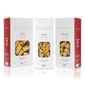 Eataly Bronze Die Trio Pasta Bundle Pack- Tortiglioni Vesuvio &amp Paccheri 3-500g (17 oz.) Boxes- 1 Each