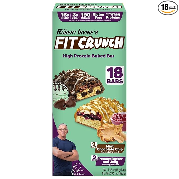 FITCRUNCH Protein Bars Snack Size Variety Pack Gluten Free (18 Bars Mint Chocolate Chip &amp Peanut Butter Jelly)