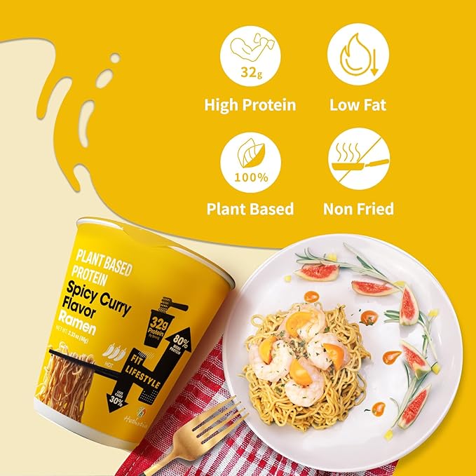Hethstia High Protein Ramen &amp Konjac Jelly Bundle – Spicy Curry Protein Ramen Cups (6-Pack) with Drinkable Konjac Jelly Variety Pack (10 Pouches) Vegan Low Carb Low Calorie Healthy Meal &amp S