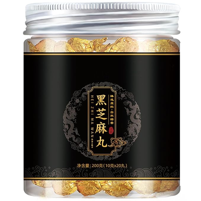 Seven Treasures Black Sesame Balls 7oz (200g) Total - 20 Individual Wrapped Rich Nutty Flavor with Black Beans Black Rice Mulberry Walnut &amp Honey Gluten-Free Energy Snack for Office &amp Tra