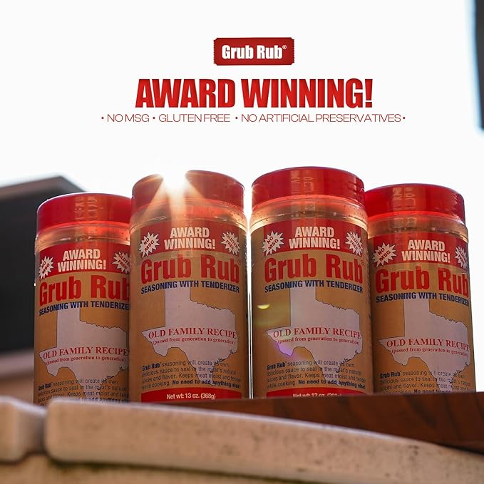 GRUB RUB BBQ Seasonings and Rubs Bold Flavor for any cut Steak Seasoning BBQ Blend Tenderizes Naturally Seasonings and Spices for Cooking enhances Texture and Taste - 2 Pack | 13 oz each