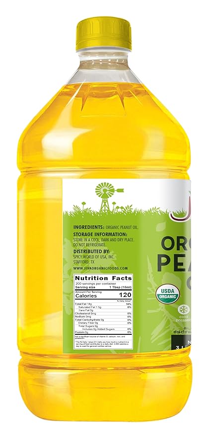 Jiva Organics Organic Peanut Oil 3 Ltr (101 Fl Oz) Non-GMO Rich &amp Pure Healthy Cooking Oil for Baking Frying &amp Dressing