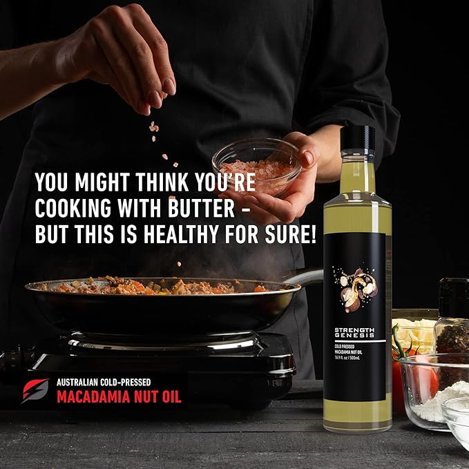 Strength Genesis Australian Macadamia Nut Oil Cold-Pressed Macadamia Oil for Cooking 500-Milliliter Bottle