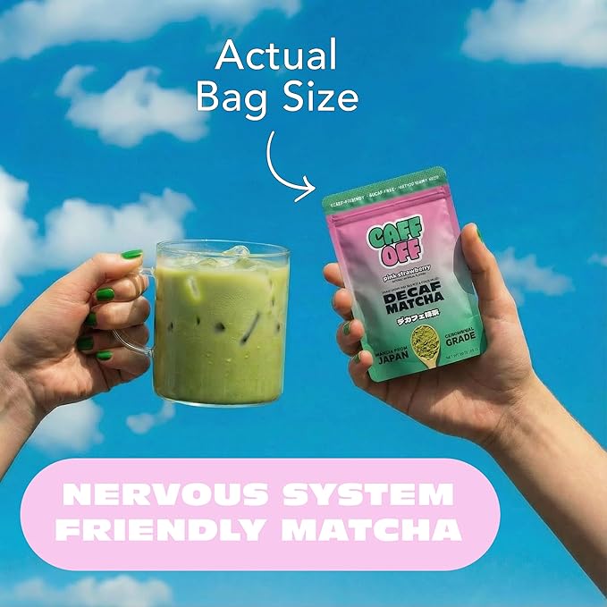 Caff Off Decaf Strawberry Matcha Green Tea Powder From Japan – 1.06 oz / 30 g – Ceremonial Grade &amp Sugar-Free – No Fillers or Milk Powders – Naturally Decaffeinated Without Chemicals – Tested for