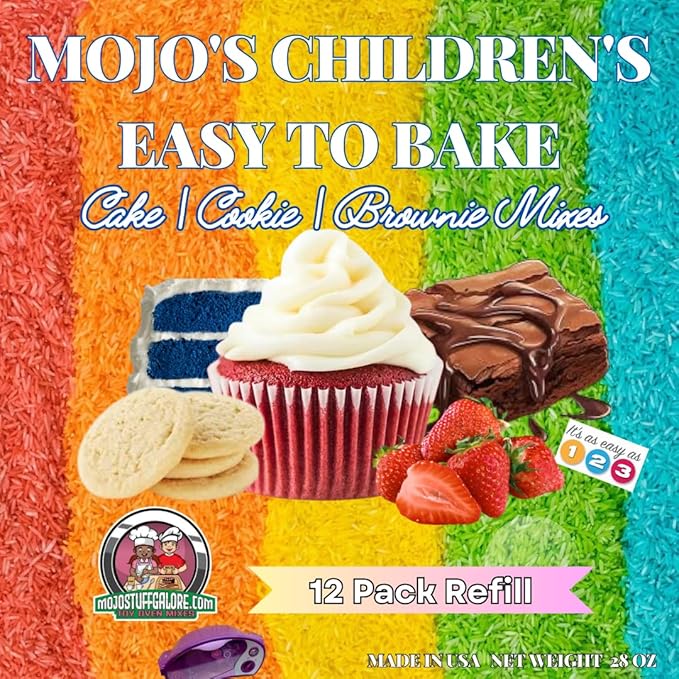 Mojo Stuff Galore Mojo's Children's Easy to Bake Oven Mixes | Play Toy Oven 12 Pack Mega Refill | Cupcakes Cookies Brownie Ultimate Baking Supplies | Super Pack Net Wt 30.2 oz