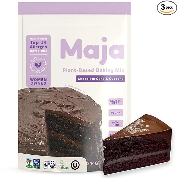 Maja Plant-Based Chocolate Cake &amp Cupcake Mix Pack of 3 | Vegan Dairy-Free &amp Egg-Free | Moist Chocolate Cake Mix for Baking or Cupcakes | Clean Ingredients No Artificial Flavors