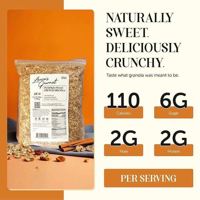 Laura's Gourmet Granola - Pumpkin Pecan Crunch - Gluten Soy &amp Dairy Free - Organic Premium Honey Pecan Halves &amp Spices Artisan Chef's Trifecta of Taste Texture &amp Mouthfeel - 2 LB