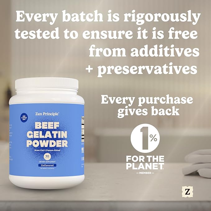 Zen Principle Grass-Fed Gelatin Powder 3 lb. Custom Anti-Aging Protein for Healthy Hair Skin Joints &amp Nails. Paleo and Keto Friendly. Cooking and Baking. GMO-Free and Gluten-Free. Unflavored.