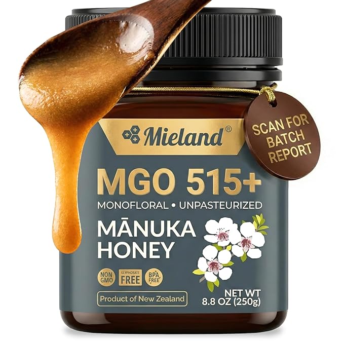 100% Certified Pure New Zealand Manuka Honey MGO 515+ | Raw Unpasteurized Natural Honey | Fully Traceable Non-GMO Glyphosate Free Lab Tested (250g)