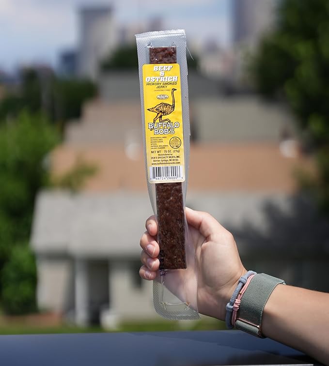 Buffalo Bob's Wild Game Snacks - Ostrich Jerky (12 Pack) Exotic and Flavorful Jerky | High-Protein Wild Game Meat Snacks for Adventure Enthusiasts | Stocking Stuffer | Gift for Dad/Men