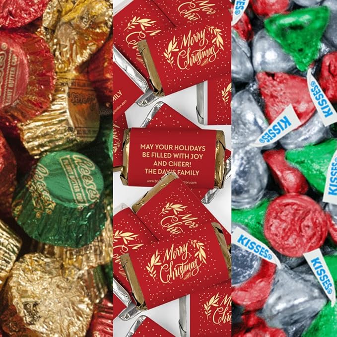 200pcs Personalized Christmas Candy Kit Hershey Chocolate Party Favors - Merry Christmas Mix