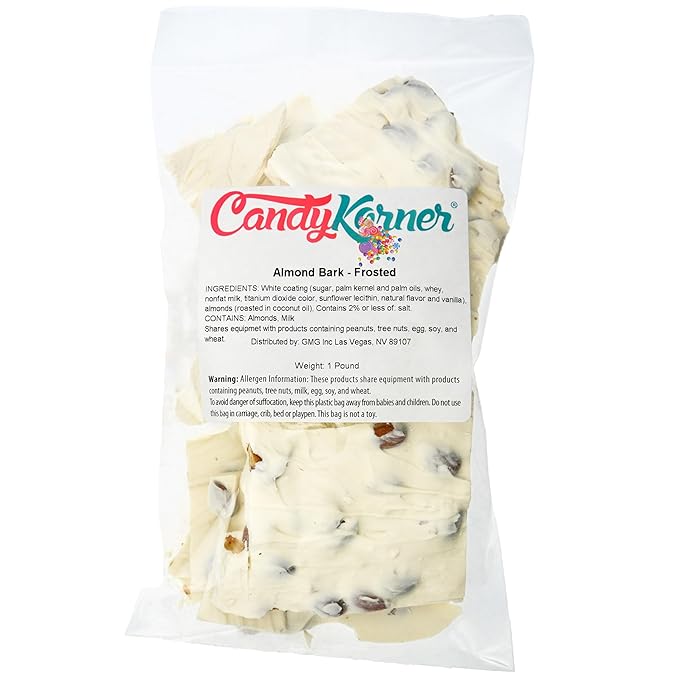 White Chocolate Almond Bark - 1 Pound - Gourmet Handmade Chocolate with Roasted Almonds - 16 Ounces by CandyKorner