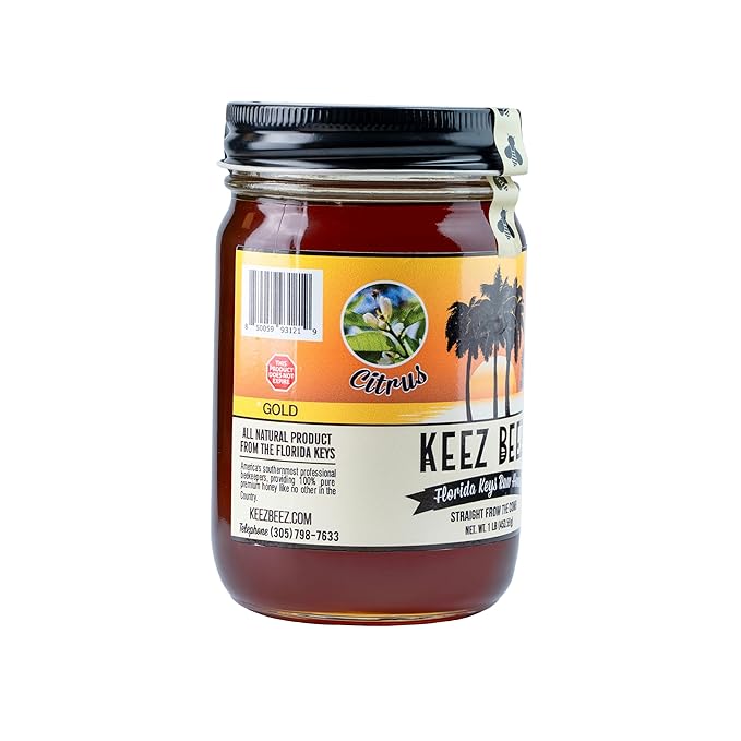 KEEZ BEEZ 100% Natural Raw Gold Honey – Citrus 16 fl oz (1 lb) in Glass Jar – Organic Non-GMO Kosher Certified Key Lime and Kumquat Flavor Perfect for Desserts and Everyday Use