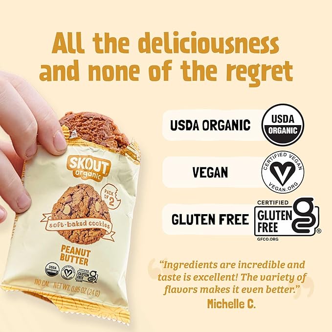 Skout Organic Peanut Butter Cookies (3 Pack) | Soft Baked Cookies | Plant-Based | Vegan | Gluten Dairy &amp Soy Free