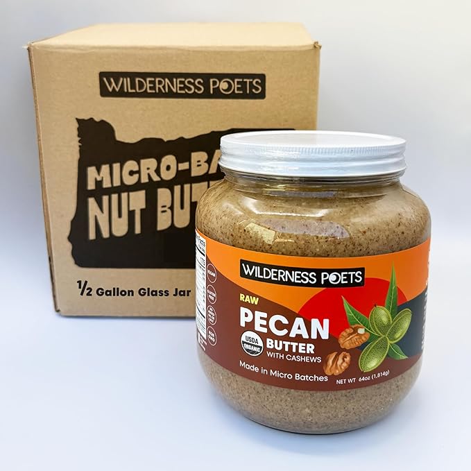 Wilderness Poets Pecan Butter - Organic Raw Bulk Size (64 Ounce - 4 Pound) - Half Gallon Glass Jar