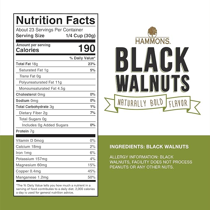 Hammons Fancy Large Black Walnuts -Wild Harvested - Non-GMO - Gluten-Free - High Protein - Keto Snack - Nuts for Cooking and Baking - 24oz