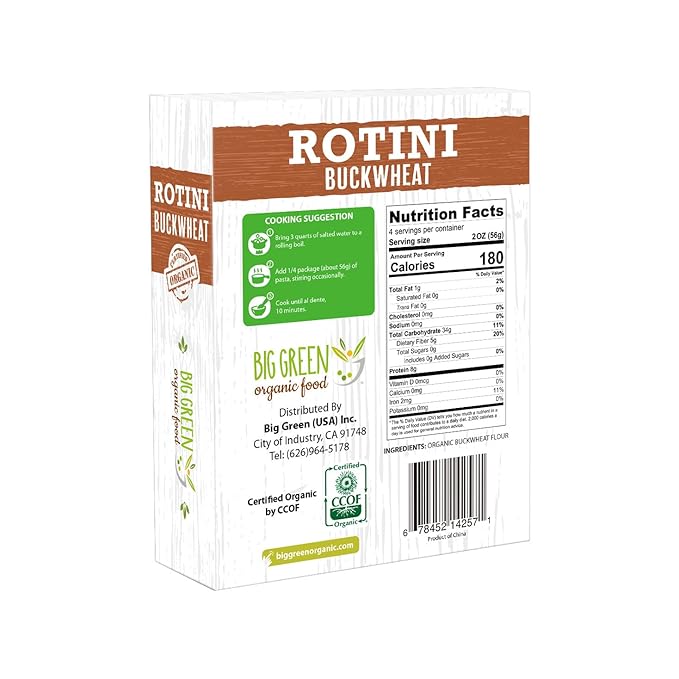Big Green Organic Food- Organic Buckwheat Rotini 8.8oz 100% buckwheat Gluten-Free Non-GMO Vegan (5)