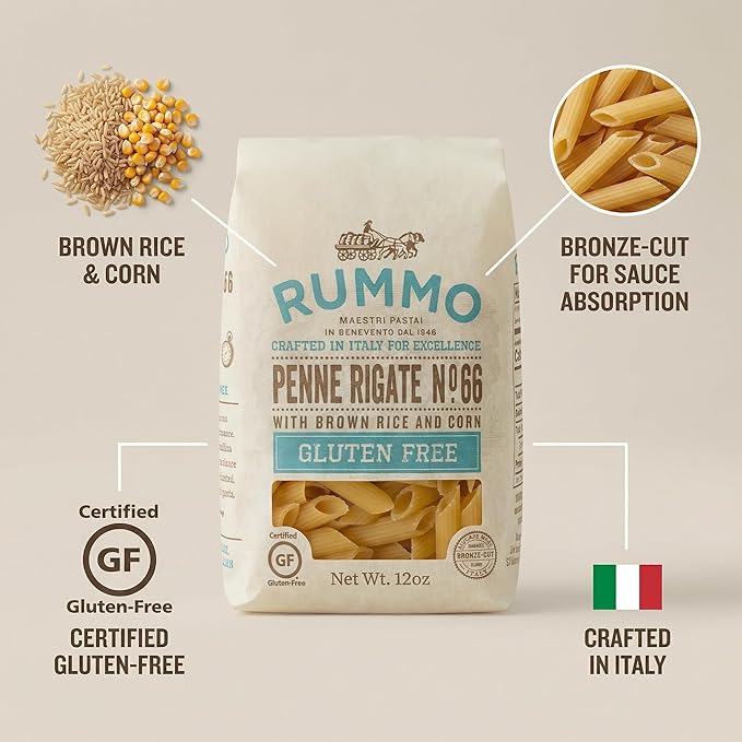 Penne Rigate – 12 OZ (Pack of 12) – Corn &amp Rice Pasta for Family Dinners &amp Baked Pasta Dishes – Traditional Italian Style – Classic Cut – Dry Pantry Pack