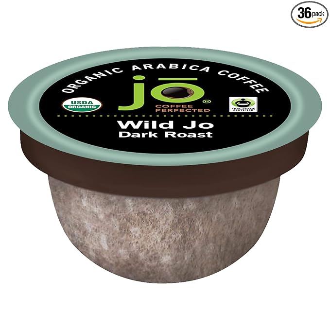 WILD JO: 36 Cup Organic Dark French Roast Compostable Coffee Pods for Keurig K-Cup Compatible Brewers | Bold Strong Rich Wicked Good | Eco-Friendly Single Serve | Fair Trade Certified by Jo Coffee®