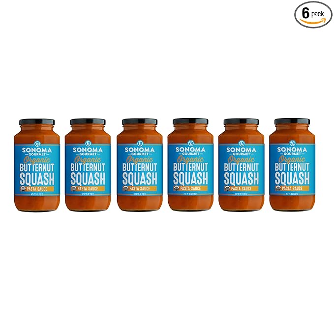 Sonoma Gourmet Organic Butternut Squash Pasta Sauce | USDA Organic Vegan Non-GMO No Sugar Added | 25 Ounce Jars (Pack of 6)