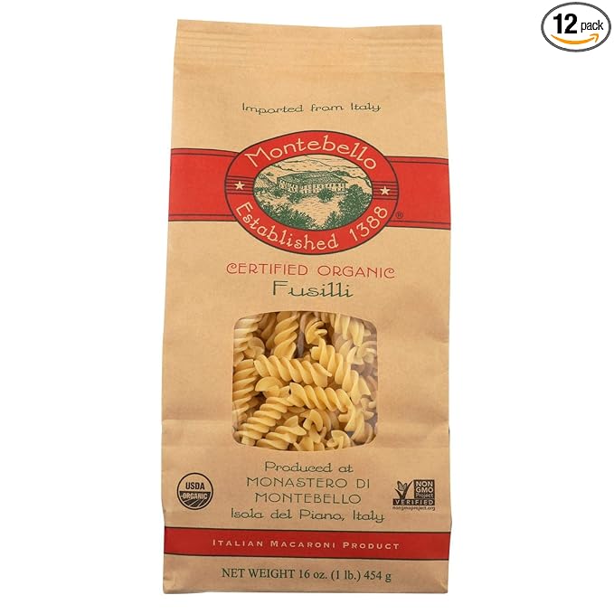 Montebello Organic Pasta - Fusilli - Case of 12 - 1 lb.