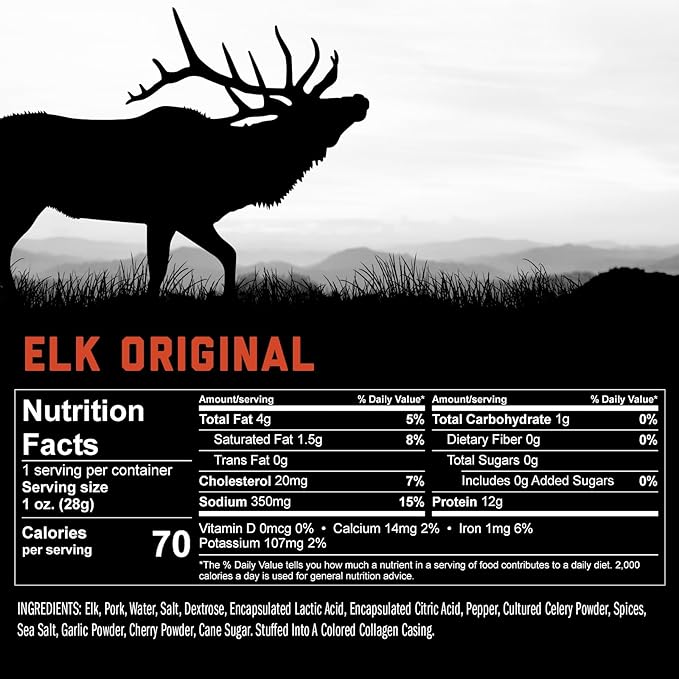 ICON Meats Elk and Pork Snack Sticks Original 24 Pack of High Protein Snacks Sugar Free Natural Jerky Meat Sticks Gluten Free USDA Inspected Made in the USA Gifts for Him