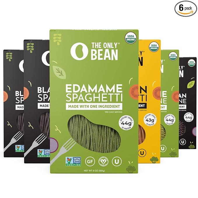 The Only Bean - Soy Black Bean and Edamame Spaghetti &amp Fettuccine - Gluten Free Pasta Keto Low Carb Pasta Noodles Protein Pasta Organic Healthy Noodles Vegan Pasta - 8 oz (6 Pack) (Variety P