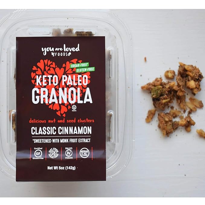 Keto Paleo Granola You Are Loved Foods | Delicious Nut and Seed Clusters | 2G Net Carbs 5G Protein 160 Calorie | Gluten Free Grain Free Paleo Vegan | Classic Cinnamon 15 oz