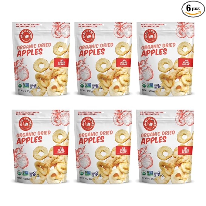 Made In Nature Organic Dried Apple Rings 3 Ounce (Pack of 6) – Vegan Snack Non-GMO Unsulfured Gluten Free Kosher