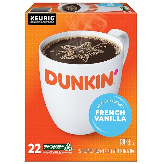 Dunkin' Donuts French Vanilla Keurig Single Serve K-Cup Pods Light Roast 22 Pods Per Pack Case Of 4 Packs